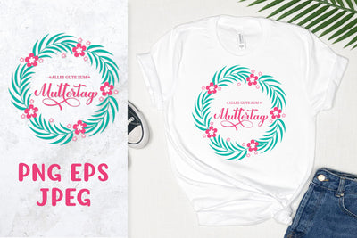 Happy Mothers Day in German. Floral round sign sublimation SVG LaBelezoka 