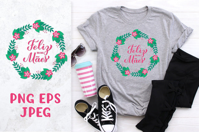 Happy Mothers Day in Portuguese. Round sublimation design Sublimation LaBelezoka 