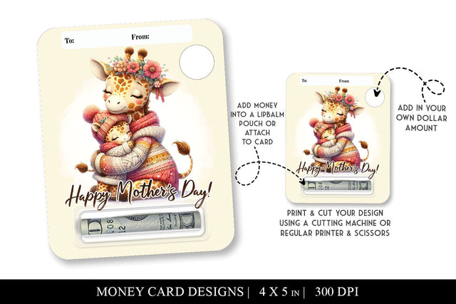 Happy Mother's Day Money Gift Card Holder, Cute Animal PNG Sublimation BijouBay 