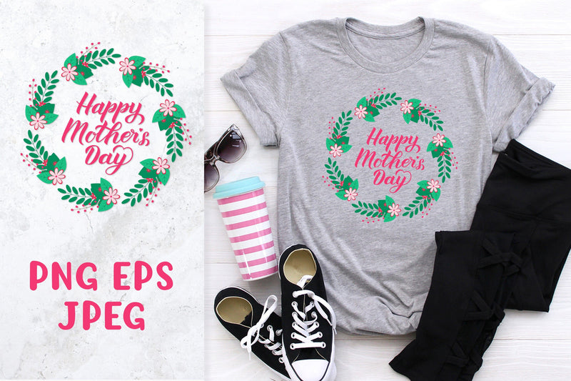 Happy Mothers Day. Round floral wreath. Sublimation design. Sublimation LaBelezoka 