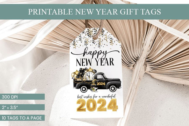 Happy New Year 2024 Printable Gnome Gift Tags Sublimation BijouBay 