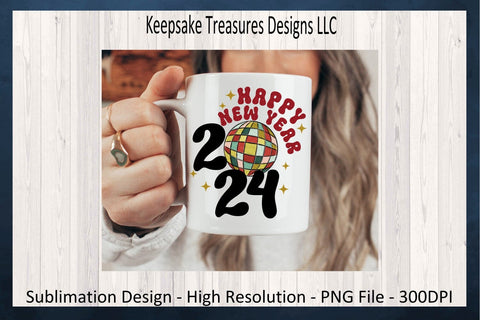 Happy New Year 2024, Retro Disco Ball, Sublimation PNG Printable, 2024 Happy New Year T-Shirt PNG, Digital Download, Printable PNG Sublimation Keepsake Treasures Designs LLC. 