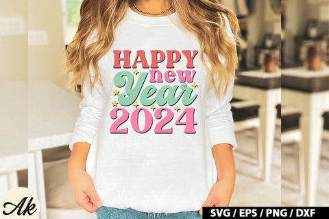 Happy new year 2024 Retro SVG SVG akazaddesign 