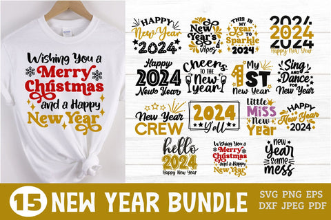 Happy New Year 2024 SVG Bundle with 15 Designs SVG Shine Green Art 