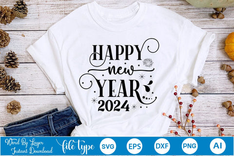 Happy New Year 2024 SVG Design, SVGs,Quotes and Sayings,Food & Drink,On Sale, Print & Cut SVG DesignPlante 503 