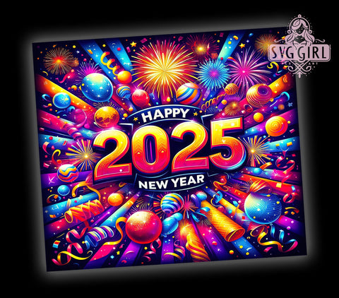 Happy New Year 2025 Celebration Tumbler, New Year Tumbler, Happy New Year 2025, 20oz Wrap, Celebration Drinkware, Festive Sublimation, New Year's Gift, Holiday Decor Sublimation SvggirlplusArt 