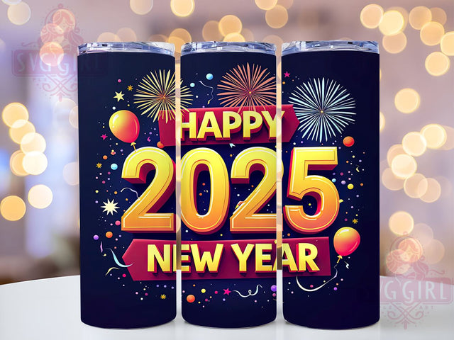 Happy New Year 2025 Celebration Tumbler, New Year Tumbler, Happy New Year 2025, 20oz Wrap, Celebration Drinkware, Festive Sublimation, New Year's Gift, Holiday Decor Sublimation SvggirlplusArt 
