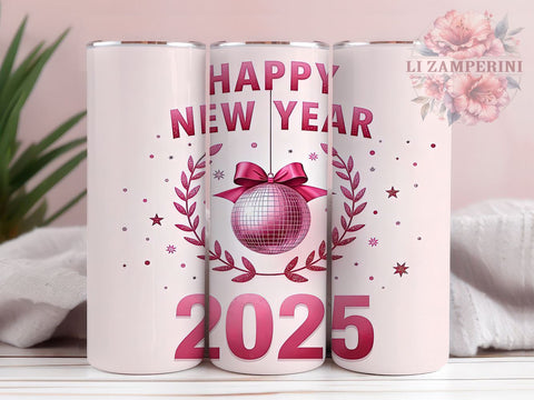 Happy New Year 2025 Coquette Bow 20oz Tumbler Wrap, Happy New Year, Coquette Bow, 2025 Tumbler, 20oz Tumbler, Sublimation Wrap, Holiday Decor, New Year Gift Sublimation Li Zamperini 