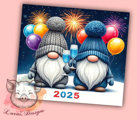 Happy New Year 2025 Gnome 20oz Tumbler Wrap, New Year Gnome, Happy New Year, 2025 Tumbler, 20oz Tumbler, Sublimation Wrap, Holiday Decor, Custom Tumbler Sublimation Lara' s Designs 