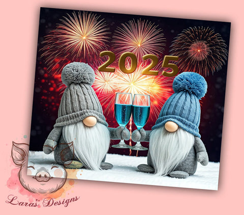 Happy New Year 2025 Gnome 20oz Tumbler Wrap, New Year Gnome, Happy New Year, 2025 Tumbler, 20oz Tumbler, Sublimation Wrap, Holiday Decor, Custom Tumbler Sublimation Lara' s Designs 