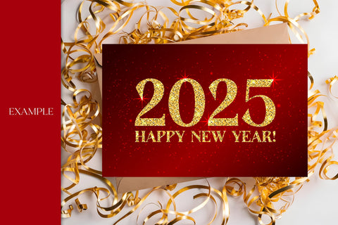 Happy New Year 2025 Greeting Card Printable PDF & JPG Digital Download | Elegant Red Color and Gold Glitter Design Sublimation AnnaViolet_store 