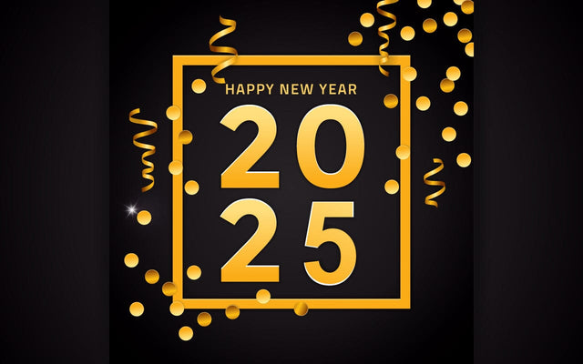 Happy New Year 2025. Realistic 3d number with falling confetti on dark background SVG naemmiah021 