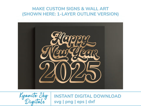 Happy New Year 2025 SVG bundle retro vintage shadow style SVG Kyanite Sky Digitals 
