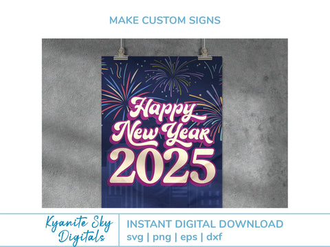 Happy New Year 2025 SVG bundle retro vintage shadow style SVG Kyanite Sky Digitals 