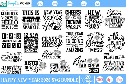 Happy New Year 2025 SVG Bundle, SVG Cut File, SVGs, Food & Drink, Print & Cut, Quotes and Sayings SVG DesignPlante 503 