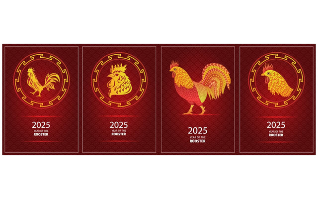 Happy New Year 2025 typography Chinese New Year 2026 Banner with Rooster illustration SVG naemmiah021 