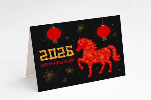 Happy New Year 2026 Greeting Card Printable 5 x 7 in | Horse Zodiac Symbol, Chinese NY, Asian Style Folded Postcard | PDF Digital Download Sublimation AnnaViolet_store 