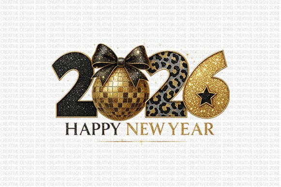 Happy New Year 2026 PNG Gold Leopard Glitter New Year Design SVG BillahCrafts 