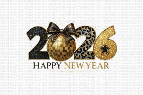 Happy New Year 2026 PNG Gold Leopard Glitter New Year Design SVG BillahCrafts 