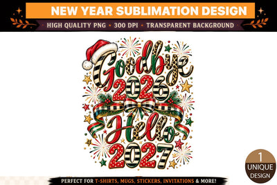 Happy New Year 2027 PNG, Christmas Plaid Sublimation Design, Red Green Leopard Print New Year Shirt, Holiday DTF Sublimation BlackCatsMedia 