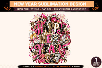 Happy New Year 2027 PNG, Pink Gold Disco Ball Sublimation Design, Glam New Year Shirt Graphic, Leopard Print Celebration Sublimation BlackCatsMedia 