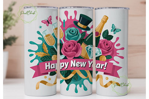 Happy New Year 20oz Tumbler Wrap Sublimation PixelChick 