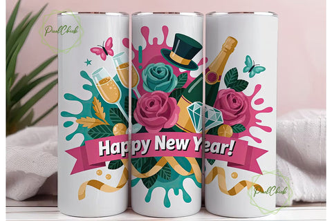 Happy New Year 20oz Tumbler Wrap Sublimation PixelChick 