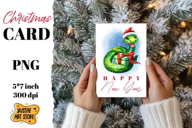Happy New Year card . Watercolor Snake Sublimation Yustaf Art Store 