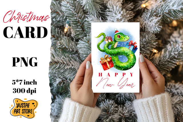 Happy New Year card . Watercolor Snake Sublimation Yustaf Art Store 
