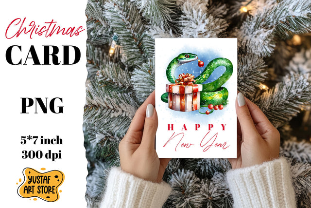 Happy New Year card . Watercolor Snake Sublimation Yustaf Art Store 