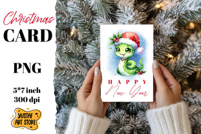 Happy New Year card . Watercolor Snake Sublimation Yustaf Art Store 