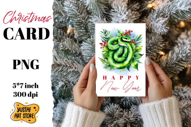 Happy New Year card . Watercolor Snake Sublimation Yustaf Art Store 