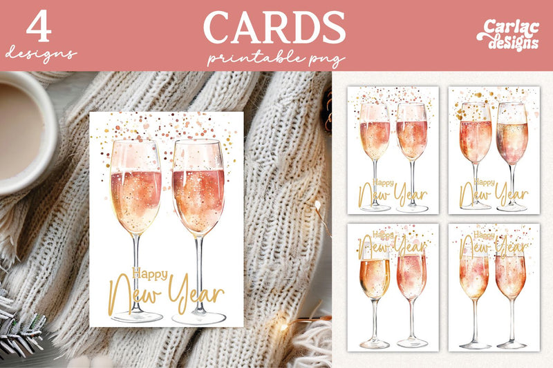 Happy New Year Cards, New Year Printable Cards Sublimation Carla C Designs 