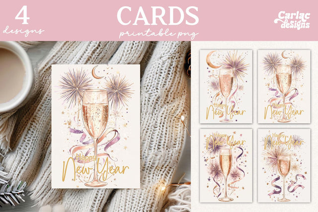 Happy New Year Cards, New Year Printable Cards Sublimation Carla C Designs 