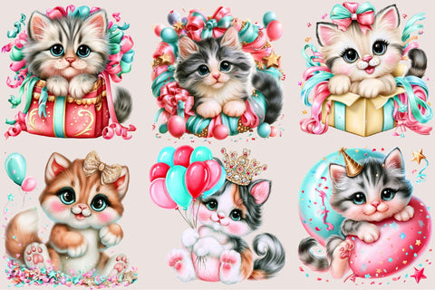 Happy New Year Cat Clipart PNG Bundle Sublimation SVGArt 