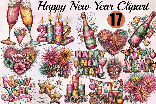 Happy New Year Clipart PNG Clipart Bundle Sublimation SVGArt 