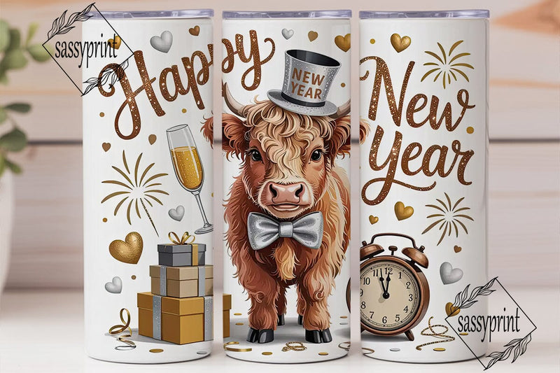Happy New Year Cow Tumbler Wrap Sublimation sassyprint 