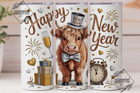 Happy New Year Cow Tumbler Wrap Sublimation sassyprint 