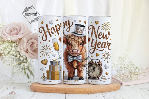 Happy New Year Cow Tumbler Wrap Sublimation sassyprint 
