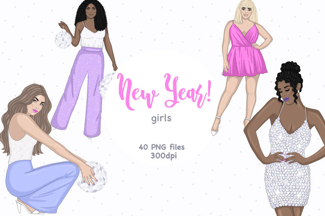Happy New Year Girls | Best Friends Clipart SVG GlamArtZhanna 