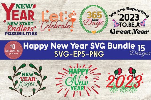Happy New Year Silhouette SVG Bundle DesignNew Year Design SVG jacpot007 