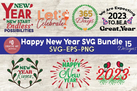 Happy New Year Silhouette SVG Bundle DesignNew Year Design SVG jacpot007 