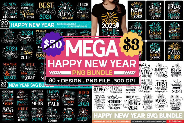 Happy New Year Svg Bundle , 80 New Year Svg Bundle SVG designmaster24 