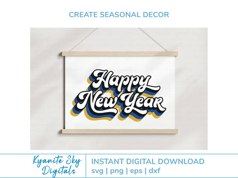 Happy New Year SVG files bundle retro vintage shadow style SVG Kyanite Sky Digitals 