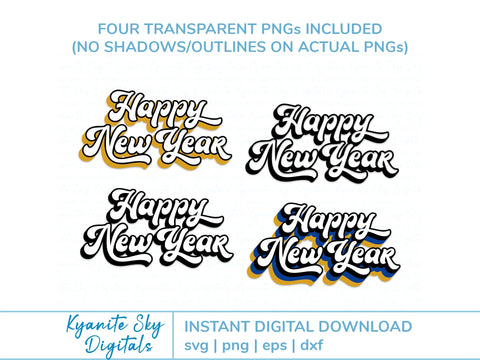 Happy New Year SVG files bundle retro vintage shadow style SVG Kyanite Sky Digitals 