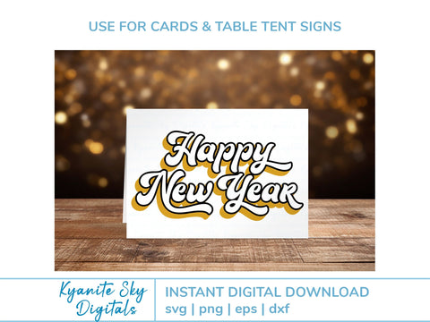 Happy New Year SVG files bundle retro vintage shadow style SVG Kyanite Sky Digitals 