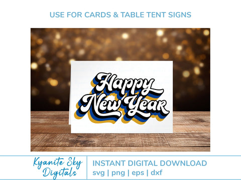 Happy New Year SVG files bundle retro vintage shadow style SVG Kyanite Sky Digitals 