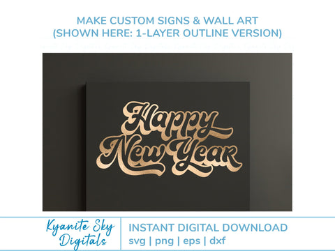 Happy New Year SVG files bundle retro vintage shadow style SVG Kyanite Sky Digitals 