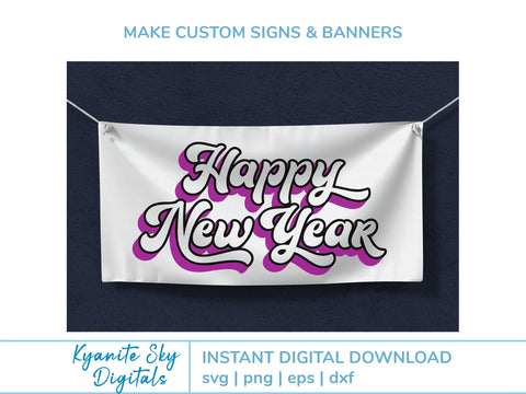 Happy New Year SVG files bundle retro vintage shadow style SVG Kyanite Sky Digitals 