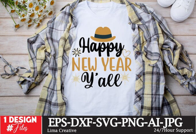 Happy New Year Y’all SVG Cut File,Happy New Year ,New Year Sublimation ,New Year T-shirt Design, New Year Retro ,New Year Clip Art,NEw Year SVG Bundle SVG Insomnia Std 